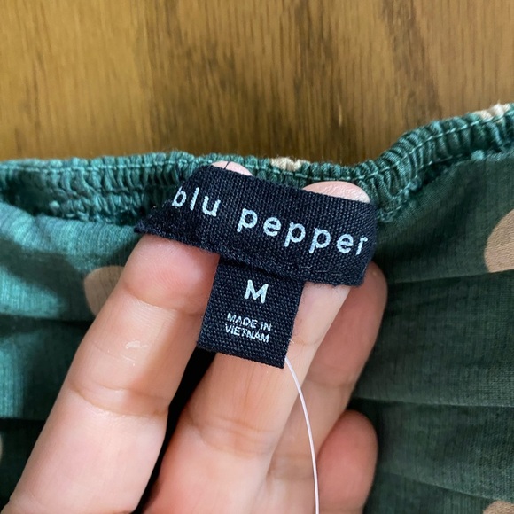 🌿 Blu Pepper Green Polka Dot Mini Dress 🌿 NWT Size M | Cottagecore Puff Sleeve - Picture 3 of 10